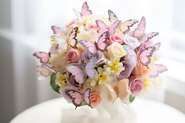 Beautiful delicate floral composition with fluttering butterflies. Butterfly bouquet