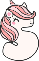 cute unicorn doodle number 5, five is a pink kawaii cartoon illustration with a unicorn head that is perfect for kids.