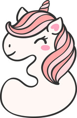 cute unicorn doodle number 3, three is a pink kawaii cartoon illustration with a unicorn head that is perfect for kids.