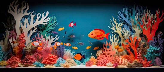 Paper art of an underwater coral reef scene with fish.
