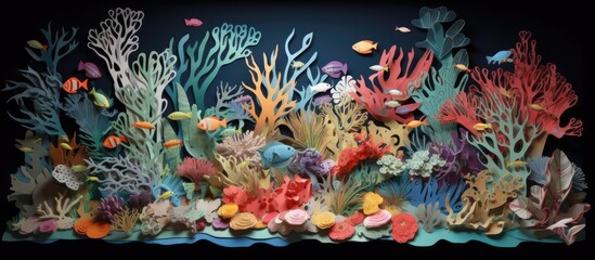 Fototapeta na wymiar Artistic paper representation of a colorful underwater scene.