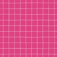 Hand drawn checkered seamless pattern. Bright pink.Perfect for backgrounds and wallpaper