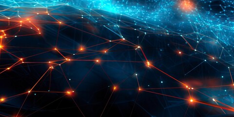 Fototapeta premium A background featuring a futuristic grid pattern, with intersecting lines, nodes. Digital illustration. Generative AI