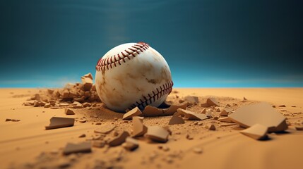 Fototapeta na wymiar Generative AI, baseball ball in dry sand explosion, on the Pitchers Mound