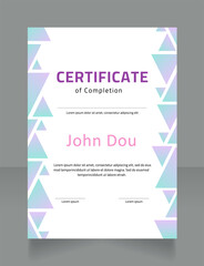 Fototapeta premium Successful completion of project certificate design template. Vector diploma with customized copyspace and borders. Printable document for awards and recognition. Cairo, Calibri Regular fonts used