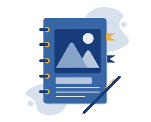 Vector illustration depicting a pencil and notebook. Illustration can be used to show concepts of learning, writing, creativity or planning.