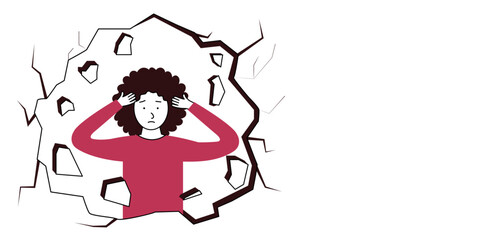 Depressed woman clutching her head. Mental disorder, sadness and depression concept. Physical and emotional violence against women.