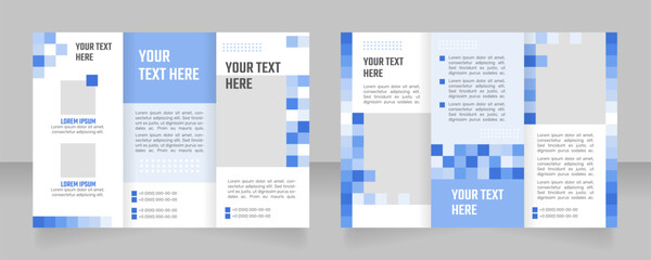 Websites creation and programming trifold brochure template design. Zig-zag folded leaflet set with copy space for text. Editable 3 panel flyers. Teko Medium, Rubik Regular fonts used