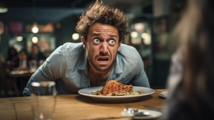 Grossed Out: Customer's Revulsion at Finding a Hair in Their Meal - obrazy, fototapety, plakaty