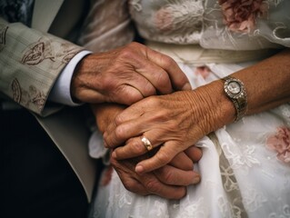 An Enduring Love: Elderly Couple Holding Hands with Faded Photograph