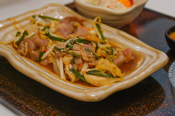 Japanese food, delicious spicy pork rice bowl 