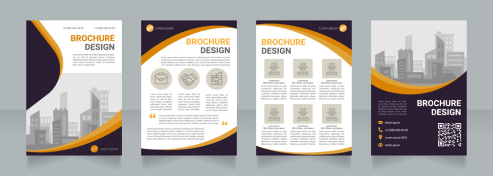 Architectural bureau blank brochure design. Employee photos. Template set with copy space for text. Premade corporate reports collection. Editable 4 paper pages. Myriad Pro, Heebo fonts used