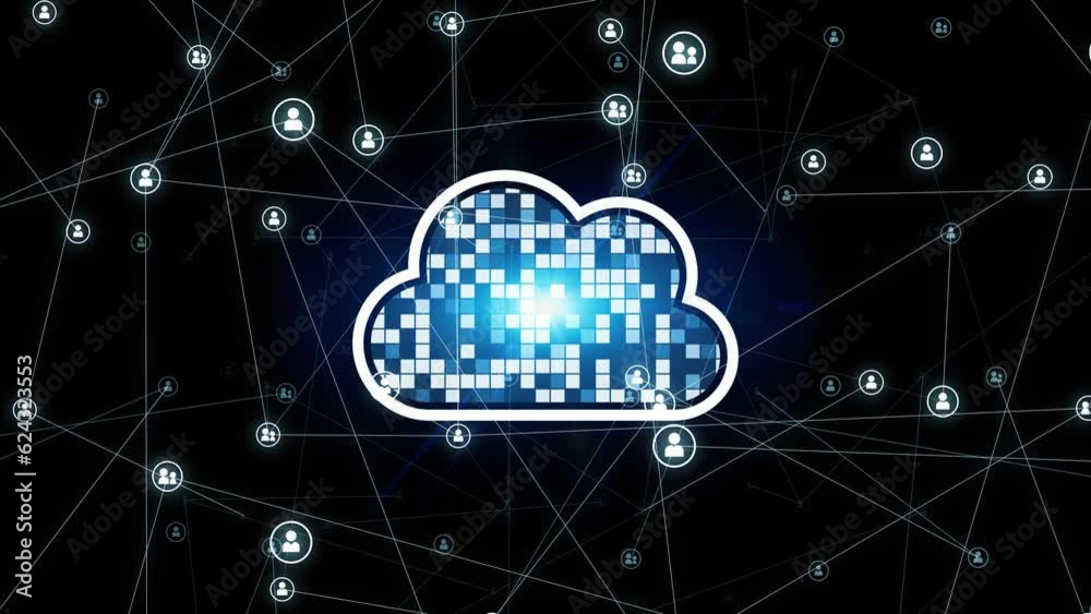 Poster People connecting to cloud computing concept. Global network. ERP. Enterprise Resources Planning.