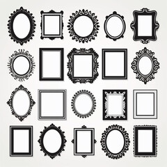 set of vintage frame black on white background, AI generated.