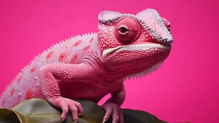 Keuken spatwand met foto Chameleon on pink background Generative AI © Suleyman