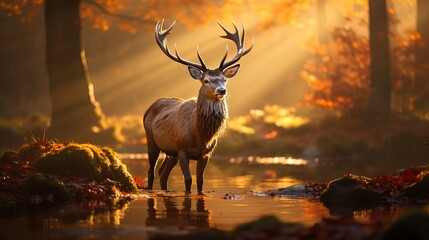 Red Deer in morning Sun Generative AI