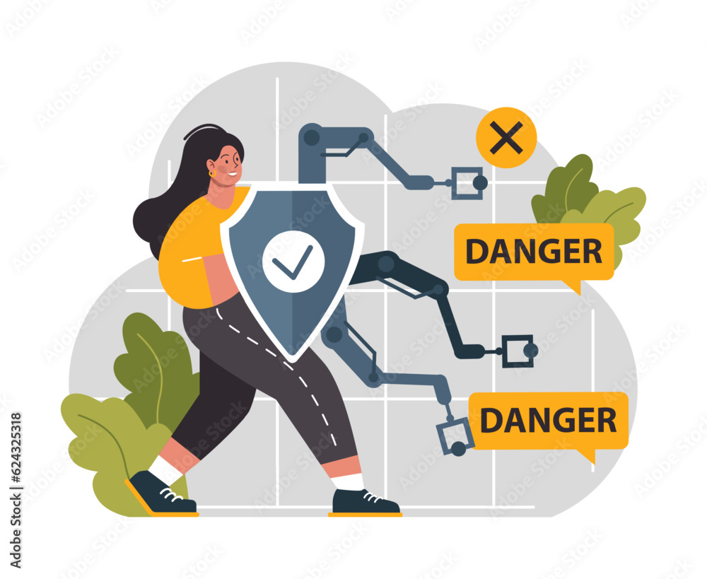Wall mural cyber or web security set. artificial intelligence provide data protection
