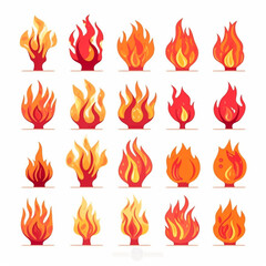 set of fire flames elements, vector graphic on white background, AI generated. 