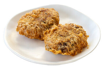 Turkish style meatballs isolated on white background. Turkish cuisine delicacies. Meatballs fried in breadcrumbs. local name Kadin Budu Kofte or Women's Leg Meatballs. Close-up