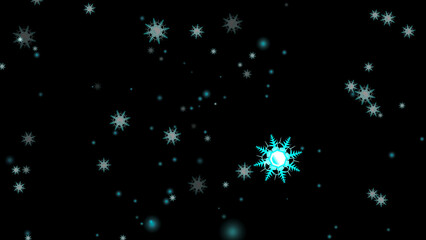 Fototapeta na wymiar snowflake six star branch short thorn wing falling on black background