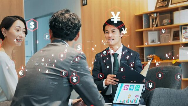 接客するビジネスマンと金融テクノロジーイメージ