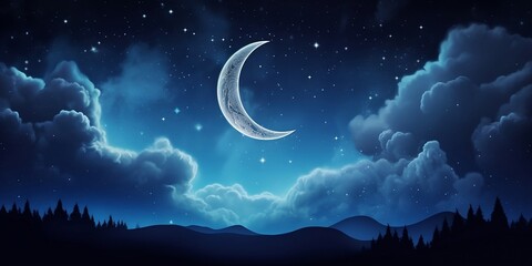 Obraz na płótnie Canvas The bright crescent moon on the night sky. Generative AI