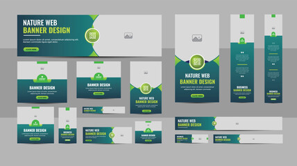 Nature web banner design web template Set, Horizontal header web banner. Modern green cover header background for website design, Social Media Cover ads banner, flyer, invitation card