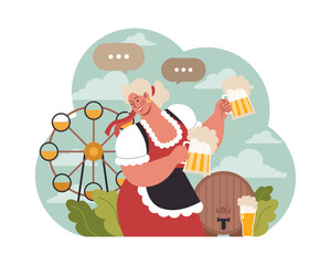 Obraz na płótnie Canvas Oktoberfest festival. Cheerful Bavarian pub worker in a national