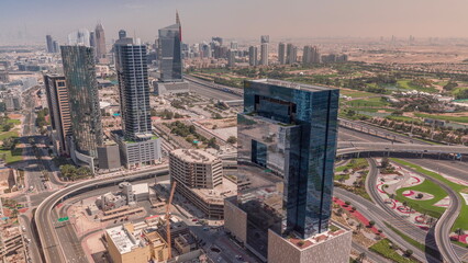 Aerial view of media city and al barsha heights district area all day timelapse from Dubai marina.