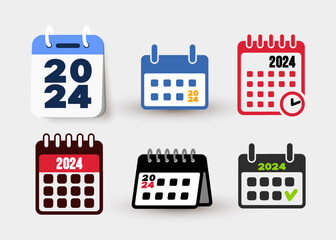 Set of 2024 Calendar icon symbol. Calendar Line Icons. For mobile and web. Contains such icons as calendar, appointment, payment, holiday, clock. Collection 2024 calendars of vector illustration.