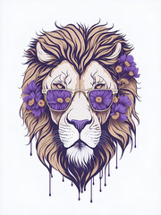 Obraz premium Lion heaad in sunglasses. AI generated illustration