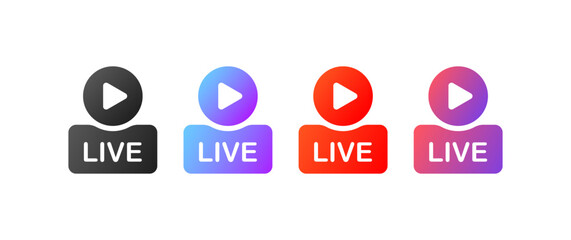 Live. Flat, color, live stream, broadcast live on social networks. Vector icons.