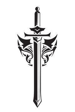 Sword of a medieval knight. Tattoo isolated on a white background
