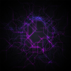 Technology abstract vector background with purple neon lines. Futuristic hi-tech design for social media or posters, banner, brochure, cover.