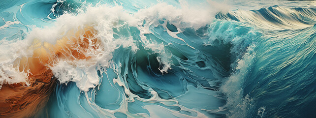 Fototapeta na wymiar Ocean waves mixing with yellow sand