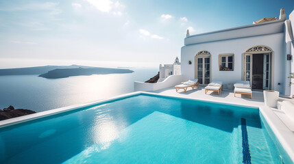 Fototapeta premium traditional Mediterranean white house with pool