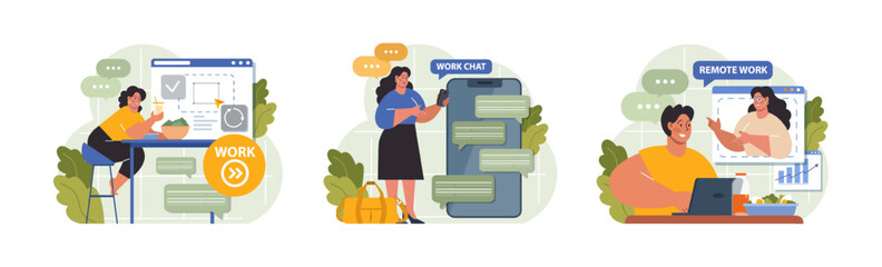 Workcation. Chatacter working away from the office. Digital nomad