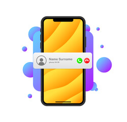 Incoming call. Flat, color, iPhone call, incoming call layout. Vector illustration.