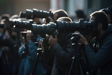 A bunch of journalists and paparazzi take pictures for the news.