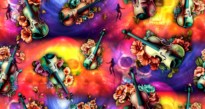 colorful background and seamless pattern of violin