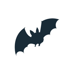 Black silhouette of flying bat flat style, vector illustration