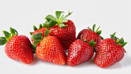 Strawberries with strawberry leaves on white background