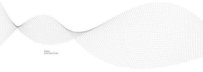 Grey dots in motion vector abstract background, particles array wavy flow, curve lines of points in movement, technology and science illustration.
