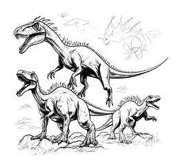 Hand drawn dinosaurs vector illustration
