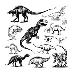 Hand drawn dinosaurs collection vector illustration