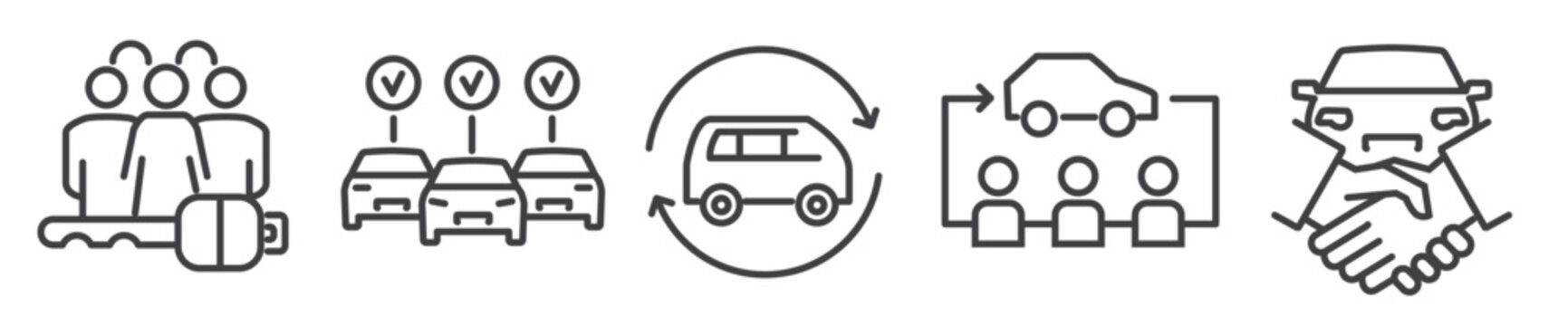 Carsharing and carpool - Thine Line Icon Set on white background