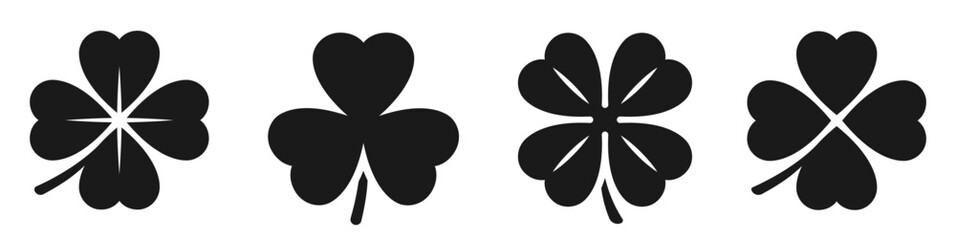 Fototapeta Luck four leaf clover icon set. Green shamrock, cloverleaf, luck, clover symbols. Leafs collection. obraz