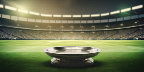 Metal podium in the center of a stadium. Generative AI