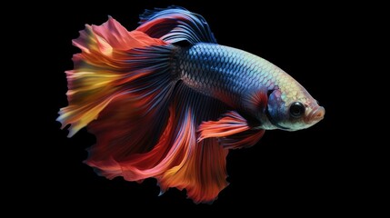 A Colorful Betta fish isolated on black background. Generative Ai