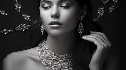 Beautiful woman with beautiful jewelry. Generative AI